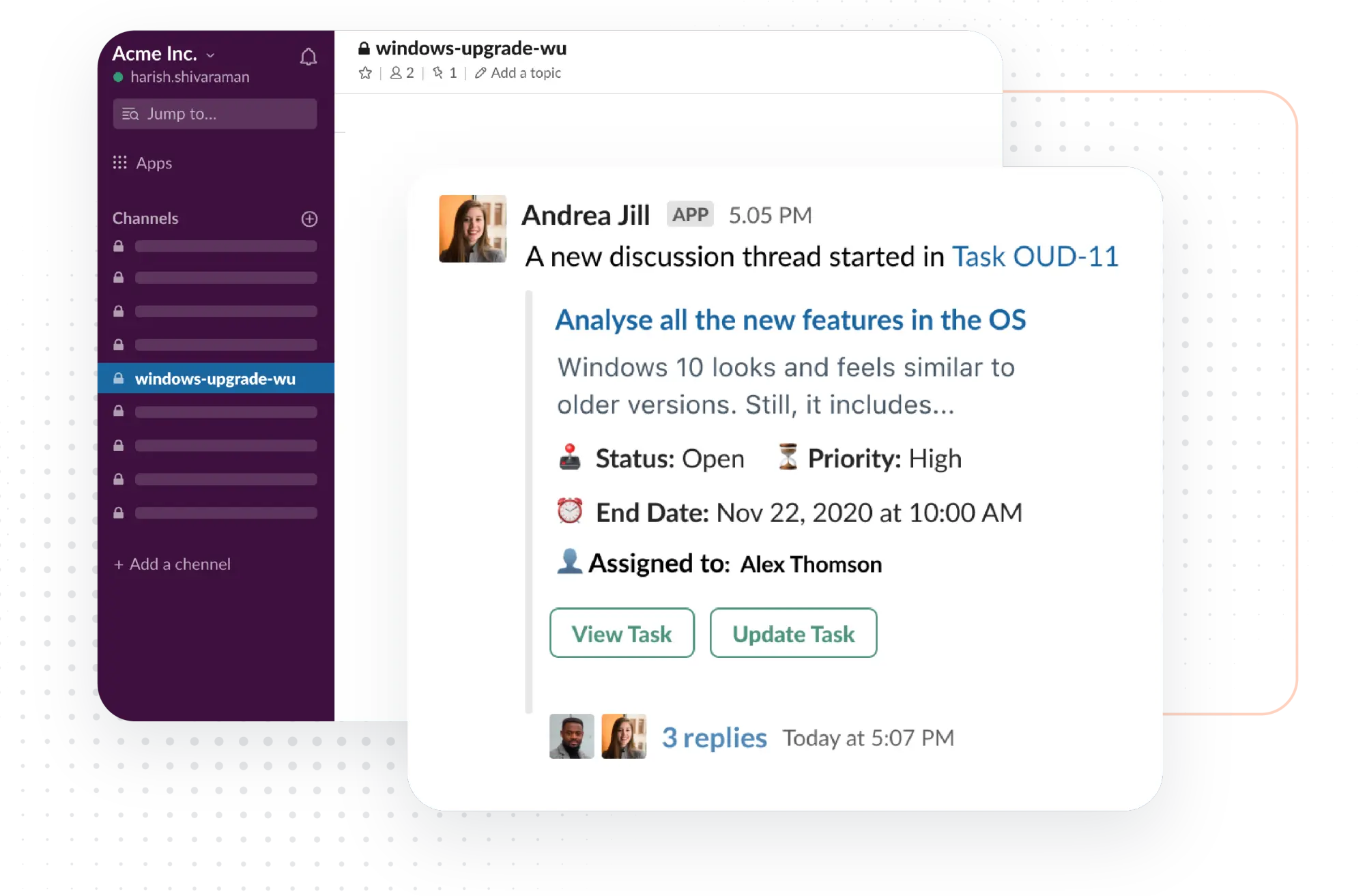 freshservice projects + slack Screenshot