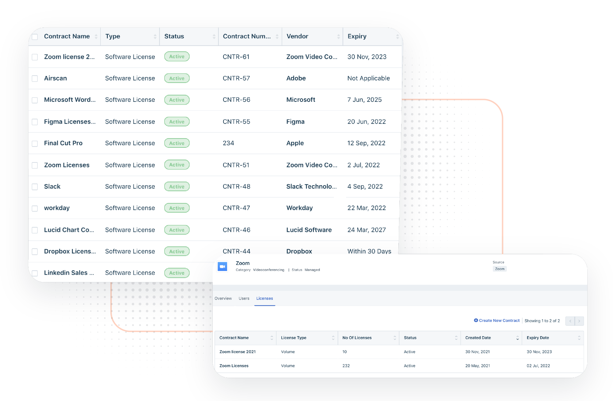 Software Licenses Screenshot